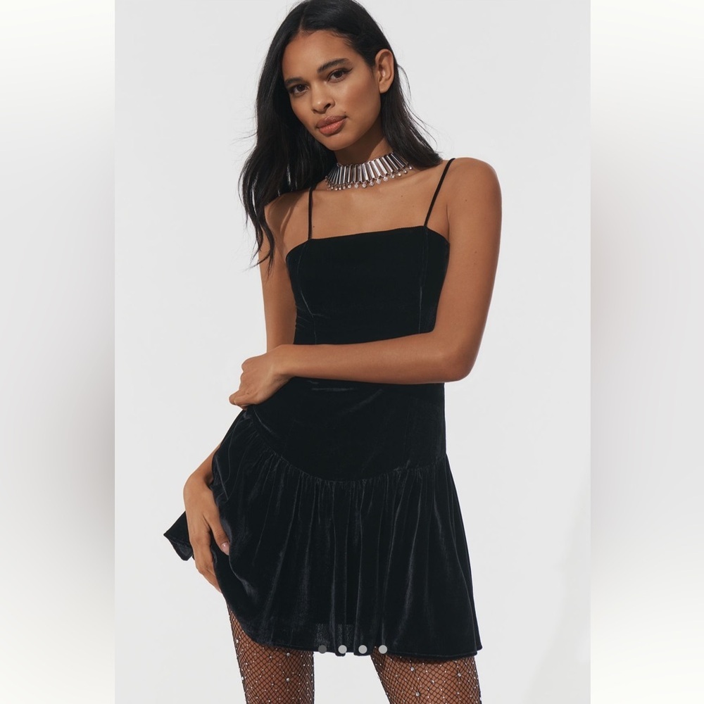 Anthropologie Maeve Drop-Waist‎ Velvet Mini Dress - Coquette Party Holiday - M